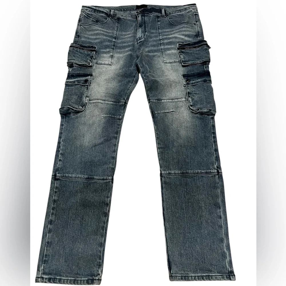 RtA men's slate cargo straight leg jeans vintage indigo pants blue denim size 40